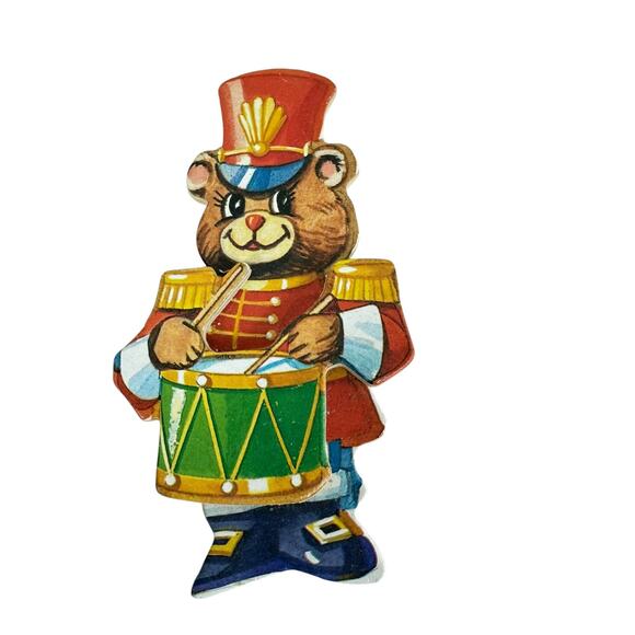 None and/or Unknown Other - Vintage Teddy Bear Drummer Boy Wooden Christmas Ornament